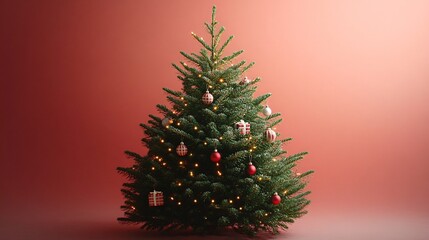 Beautifully Decorated Christmas Tree with Lights and Ornaments Illuminating a Festive Holiday Scene