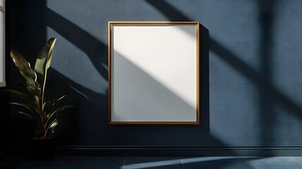 Minimalist Wall Frame with Shadow and Plant Decor in Modern Interior