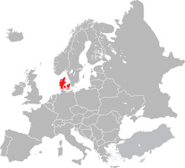  Map of Denmark on European Continent Vector.