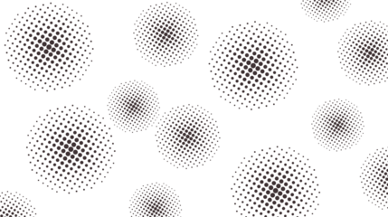 Abstract halftone circle dot pattern on white background. Smooth gradient dotted spheres create a modern geometric texture. Minimal monochrome design perfect for print, digital, and creative layouts.