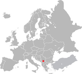 Map of Kosovo on European Continent Vector.