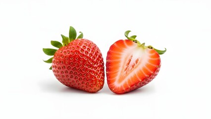 Fresh Strawberry Whole and Cut Isolated on White Background