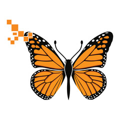 Orange Butterfly with Pixel Effect Wings Isolated on White Background
