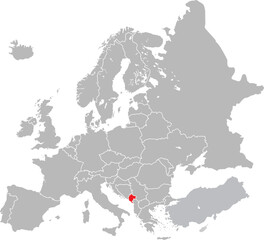Map of Montenegro on European Continent Vector