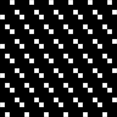 Squares abstract wallpaper. Repeated white geometrical figures on black background. Seamless surface pattern design with polygons. Mosaic motif. Digital paper for page fills, web designing. Vector art