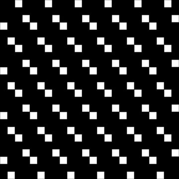 Squares abstract wallpaper. Repeated white geometrical figures on black background. Seamless surface pattern design with polygons. Mosaic motif. Digital paper for page fills, web designing. Vector art