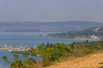 Balatonakarattya, Hungary. Panoramic view of Balatonakarattya on a sunny summer day with turquoise Lake Balaton.