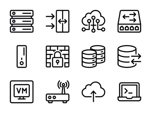 Collection of Technology and Network Infrastructure Icons.