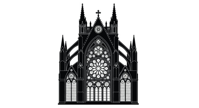Detailed silhouette of a gothic cathedral facade with ornate architectural details