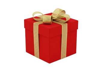 Obraz premium A red gift box with a gold ribbon tied around it isolated on transparent background