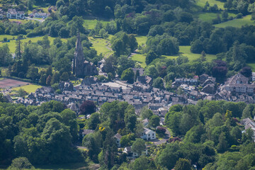 Obraz premium View from high up of the town centre and St. Mary's Parish Church in Ambleside, Lake District, England