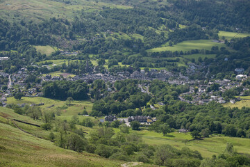 Fototapeta premium Scenic view of the town centre of Ambleside and the countryside of the Lake District, Cumbria, England