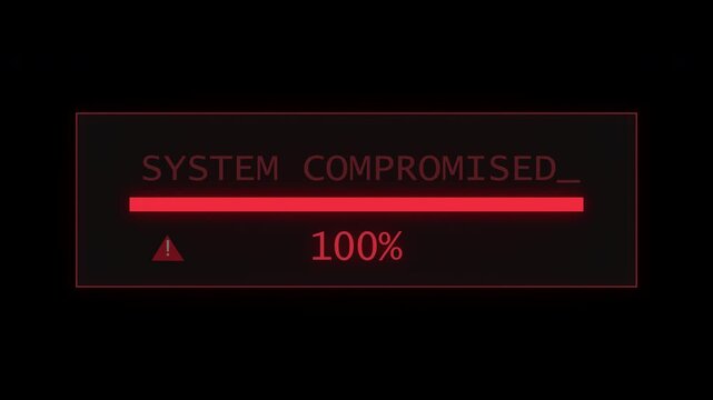 System Compromised Hack in Progress Screen, Warning Sign Blinking animation with alpha channel, Cyberspace and Cyber security Concept,  Red Alert Warning Hacking Gaining Root Access. Technology, Alert