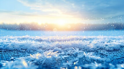 Fototapeta premium Cozy winter atmosphere abstract frosty glass background with golden particles and soft highlights