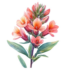 Fototapeta premium watercolor of Indian Paintbrush Flower painting, isolated on a white background.