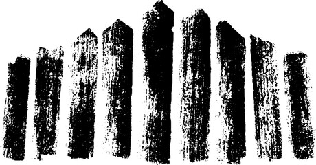Grunge stencil illustration of stepped vertical structures in black and white