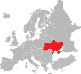 Map of Ukraine on European Continent Vector.