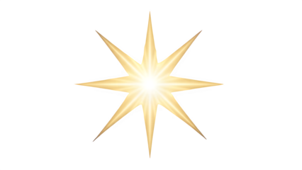 Radiant Eight Point Bethlehem Star Warm Golden Glow with Soft Rays Isolated on Transparent Background PNG