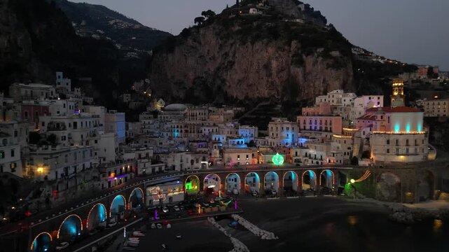 atrani, amalfi coast, christmas light, italy