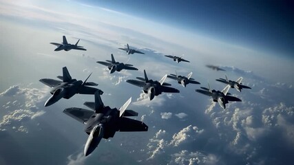 Military fighter jets squadron flying in formation