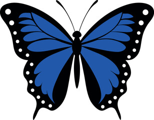 Blue Morpho Butterfly with Black Wings and White Spot Pattern Vector Illustration