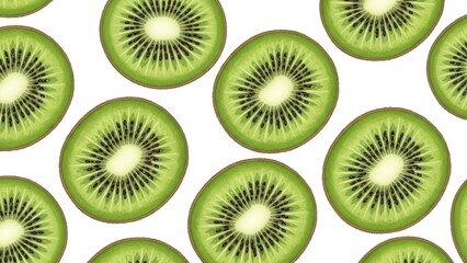 Fototapeta premium Fresh kiwi fruit slices pattern - vibrant green and healthy food background design