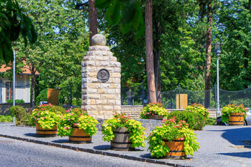 BALATONFURED, HUNGARY. Bust or Mora Jokai, located on the grounds of the Mora Jokai Memorial House.
