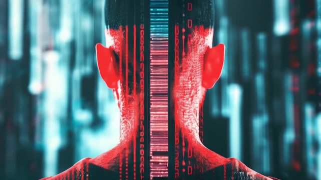 Video A person with a barcode on their face, possibly used for identification or tracking purposes