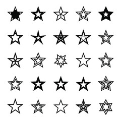 Obraz premium Collection of various star shapes in black on white background
