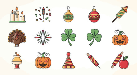 Holiday icons festive symbols for celebrations and special occasions