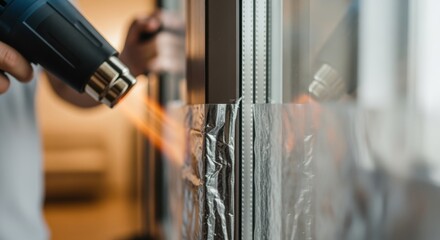 Footage of insulating window film reacting to heat application showing gradual shrinking and tensioning that seals air gaps for better temperature control.