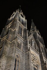 Basilica of Saint Ludmila Dark Night Church Exterior in Prague