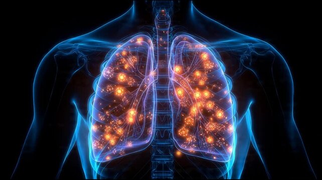 Animated Visualization of Human Lungs Highlighting Alveoli and Airways in a Dynamic Digital Art