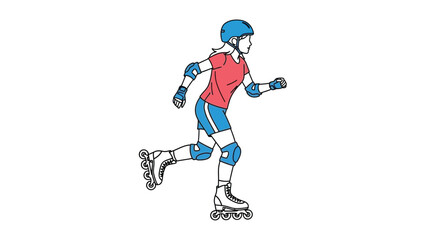 Fototapeta premium A stylized illustration depicts a figure roller skating with protective gear showcasing a dynamic pose