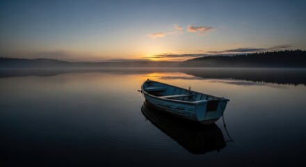 Serene boat at sunset