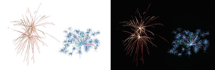 Świąteczne fajerwerki na przezroczystym tle. Sylwester. Nowy rok.