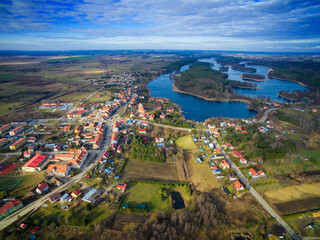 Aerial view of Masurian landscape in Wydminy, Poland