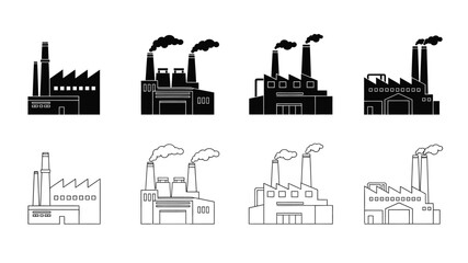 Obraz premium Industrial factory buildings with smoking chimneys depicted in various styles