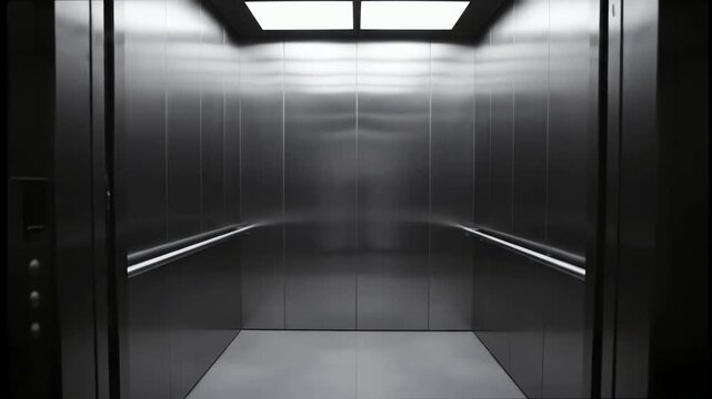 A modern stainless steel elevator's doors smoothly open to reveal an empty, brightly lit interior.