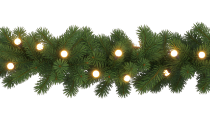 Lit christmas garland with green needles