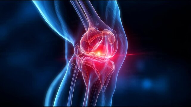 Digital Illustration Showing Human Knee Joint with Bone and Tissue Visualization