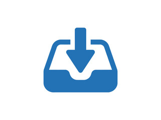 Obraz premium Blue download icon with arrow pointing into inbox tray.