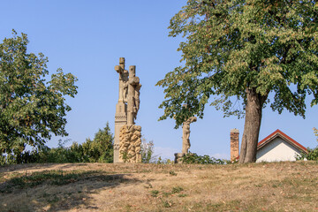 TIHANY, HUNGARY. Calvary monument near the Benedictine Tihany Abbey.