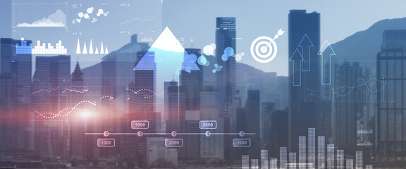 Modern abstract Blurred modern economic growth. Arrows up on city background