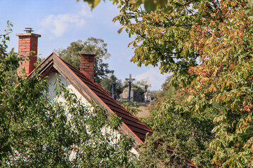 TIHANY, HUNGARY. Calvary monument near the Benedictine Tihany Abbey.