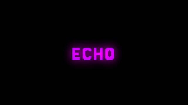 Static purple neon word ECHO glowing on a black background, clean modern typography for technology themes, digital design, posters, and abstract visuals.
