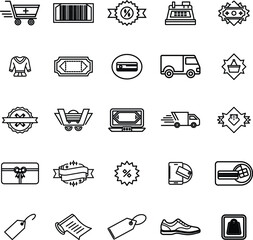 Black Friday Sale Icon Set – Shopping, Discounts, E-commerce and Online Store Vector Icons