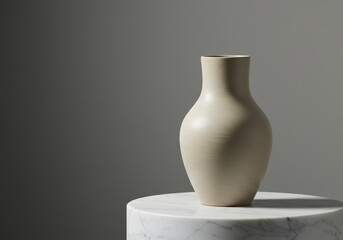 Elegant Ceramic Vase on Marble Pedestal with Minimalist Background
