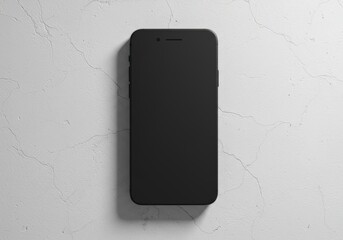 Sleek Black Smartphone Mockup on Textured White Wall