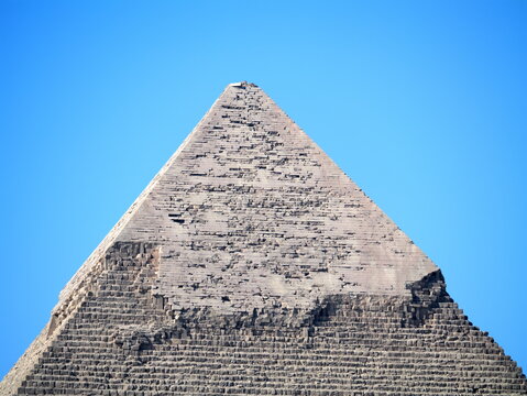 Cairo,Egypt - December 1, 2025:  Top or apex or summit of Khafra Pyramid or Great Pyramid in Egypt